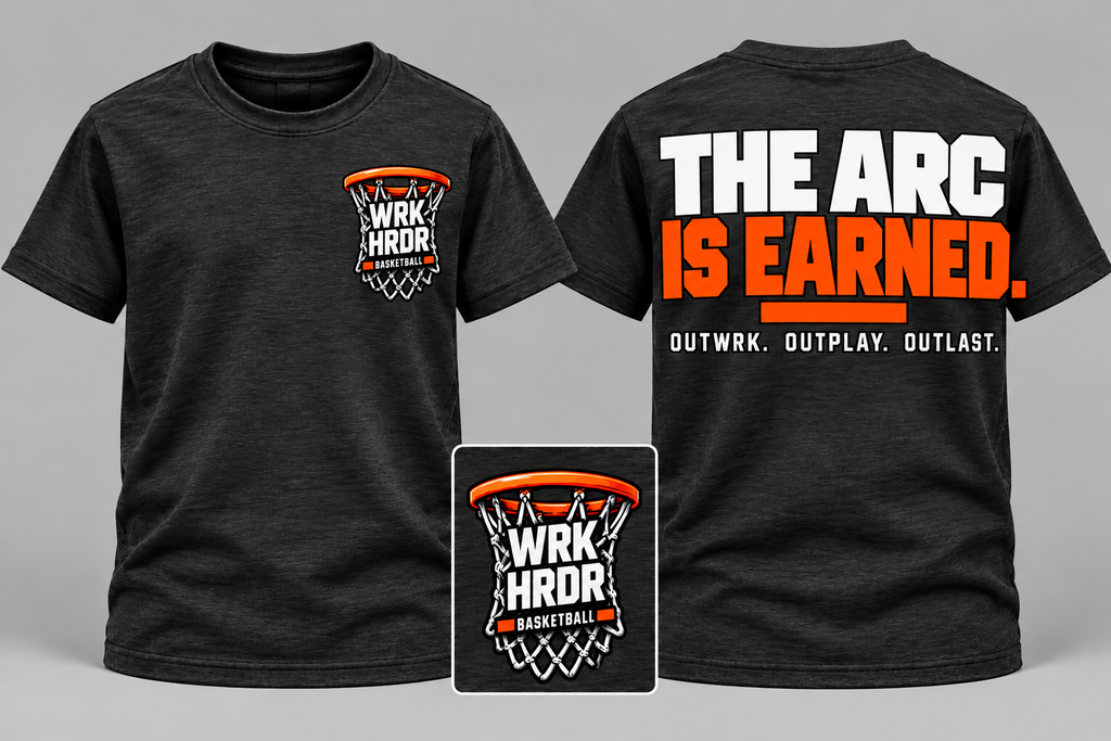 WRK HRDR Basketball "The Arc is Earned" Tee - Adults & Kids