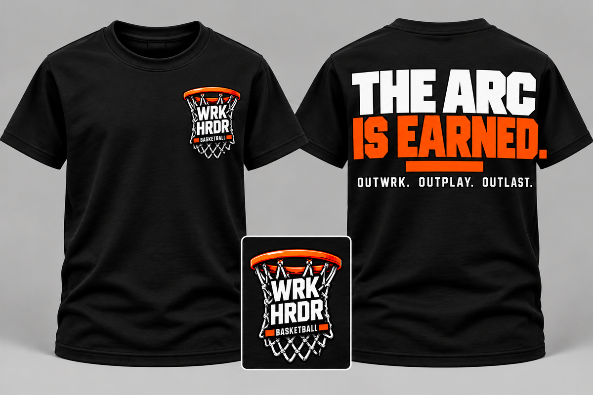 WRK HRDR Basketball "The Arc is Earned" Tee - Adults & Kids