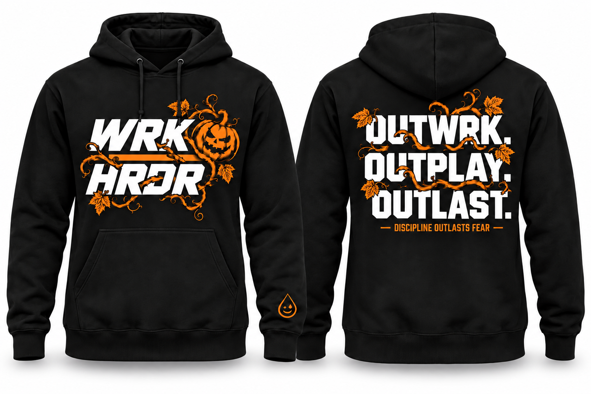 WRK HRDR Pumpkin OUTWRK. OUTPLAY. OUTLAST. Hoodie (Adults and Kids)